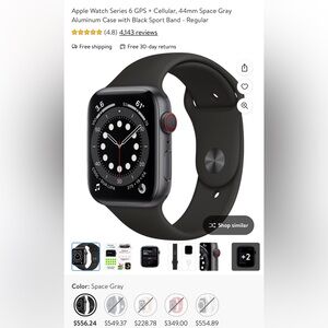 Apple Watch Series 6- 44mm - Space Gray Aluminum - Black Sport